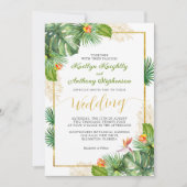 Invitation Aquarelle Mariage tropicale or floral (Devant)