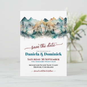 Invitation Aquarelle Mariage Turquoise de montagne Enregistre