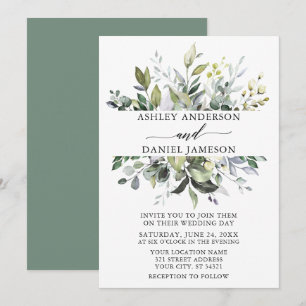 Invitation Aquarelle mariage Verdure botanique Sage Vert