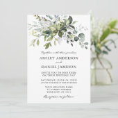 Invitation Aquarelle mariage Verdure botanique Sage Vert (Debout devant)