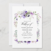 Invitation Aquarelle Mariage violet poussiéreuse Photo floral (Devant)