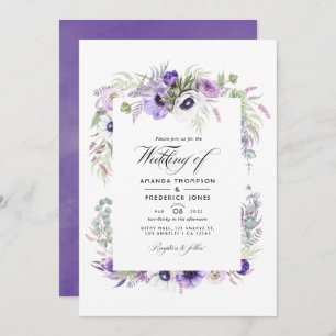 Invitation Aquarelle Mariage violet poussiéreuse Photo floral