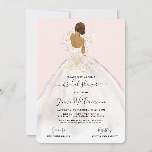 Invitation Aquarelle mariée dans Gown Bridal Shower Invitatio (Devant)