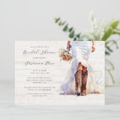 Invitation Aquarelle Mariée En Mariage Robe Cowgirl Bottes (Debout devant)