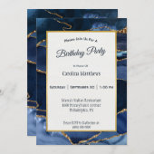 Invitation Aquarelle marine Abstraite Blue Agate (Devant / Derrière)