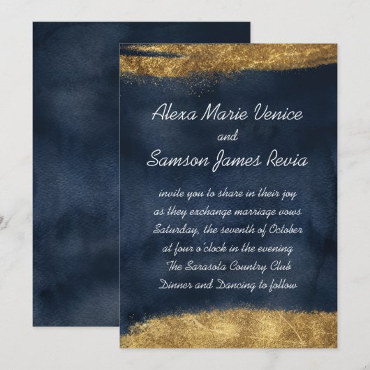 Invitation Aquarelle marine avec or (Devant / Derrière)