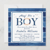 Invitation Aquarelle marine Baby shower de garçon bleu marine (Devant)