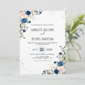 Invitation Aquarelle Marine bleu Blush Rose Floral Mariage (Debout devant)