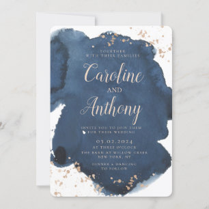 Invitation Aquarelle Marine bleu étoile Rose Mariage or