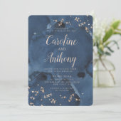 Invitation Aquarelle Marine bleu étoile Rose Mariage or (Debout devant)