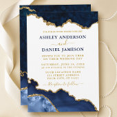 Invitation Aquarelle Marine Blue Gold Marble Mariage
