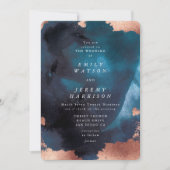 Invitation Aquarelle Marine Blue Moody Rose Mariage or (Devant)