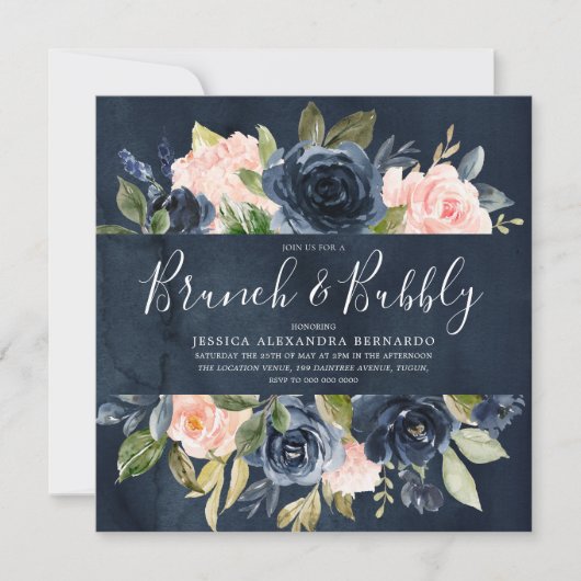 Invitation Aquarelle Marine Blush Fête des mariées Brunch Bub (Devant)