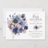 Invitation Aquarelle Marine Blush Floral Baby shower (Devant)