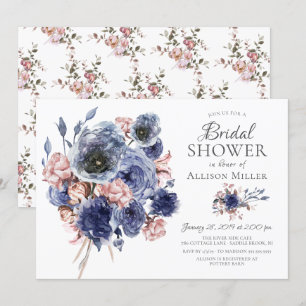 Invitation Aquarelle marine Blush Floral Fête des mariées