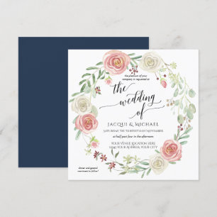 Invitation Aquarelle marine Blush Ivory Rose Folige Mariage