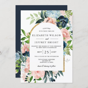 Invitation Aquarelle Marine Blush or Floral Arbre Mariage I