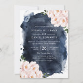 Invitation Aquarelle marine et beau Mariage floral (Devant)