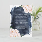 Invitation Aquarelle marine et beau Mariage floral (Debout devant)