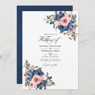 Invitation Aquarelle marine et bleu Mariage floral photo