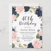 Invitation Aquarelle marine et blush 40e anniversaire (Devant)