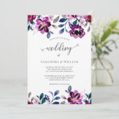 Invitation Aquarelle marine et Mariage floral pourpre (Debout devant)