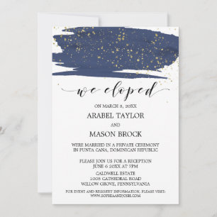Invitation Aquarelle marine et réception d'Elopement d'or