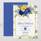 Invitation Aquarelle Marine et Yellowish Gold FlorMariage (Devant / Derrière)