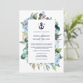 Invitation Aquarelle marine Floral Hydrangea Mariage (Debout devant)