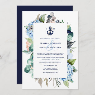 Invitation Aquarelle marine Floral Hydrangea Mariage