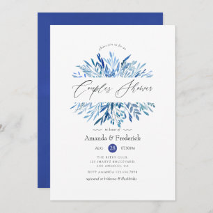 Invitation Aquarelle Marine Indigo Feuilles Couples Douche