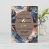 Invitation Aquarelle marine moderne élégante bleu & pêche Aqu (Debout devant)