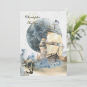 Invitation Aquarelle marine navire et Mariage de Pleine lune (Debout devant)