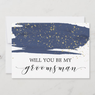 Invitation Aquarelle Marine & Or Serez-Vous Mon Groomsman
