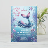 Invitation Aquarelle marine rose or mermaid queue anniversair (Debout devant)