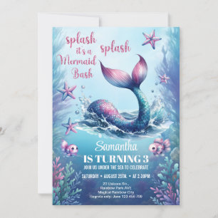 Invitation Aquarelle marine rose or mermaid queue anniversair