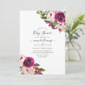 Invitation Aquarelle Marsala et Blush Floral Baby shower (Debout devant)