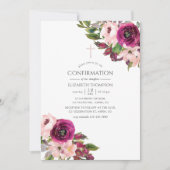Invitation Aquarelle Marsala et confirmation florale Blush (Devant)