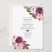Invitation Aquarelle Marsala et Mariage floral (Devant)