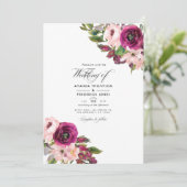Invitation Aquarelle Marsala et Mariage floral (Debout devant)