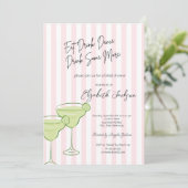 Invitation Aquarelle Martini Fête des mariées à rayures roses (Debout devant)