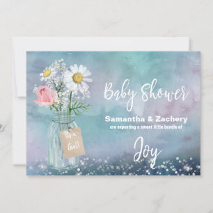 Invitation *~* Aquarelle Mason Jar Floral Baby shower rustiqu