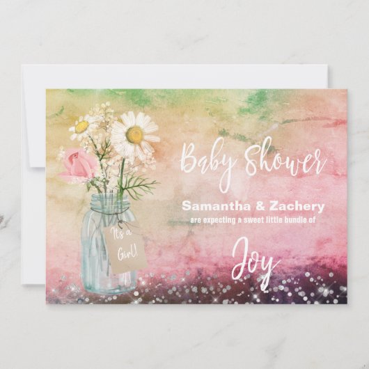 Invitation *~* Aquarelle Mason Jar Floral Baby shower rustiqu (Devant)