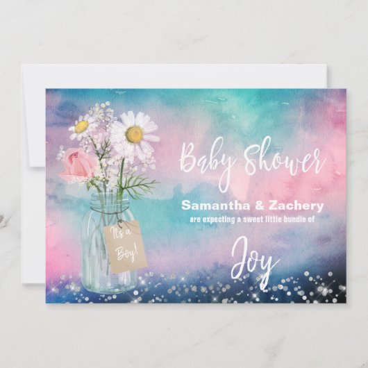 Invitation *~* Aquarelle Mason Jar Flore Baby shower rustique (Devant)