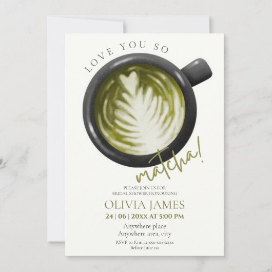 Invitation Aquarelle Matcha thème douche nuptiale (Devant)