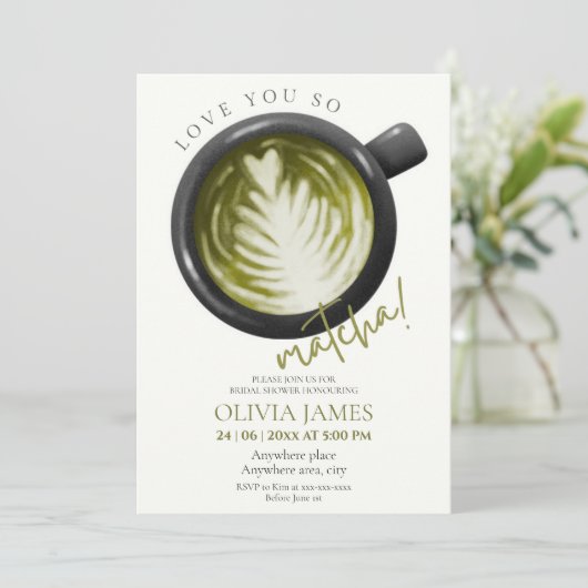 Invitation Aquarelle Matcha thème douche nuptiale (Debout devant)