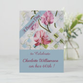 Invitation Aquarelle mauve et rose Fleur Anniversaire (Debout devant)