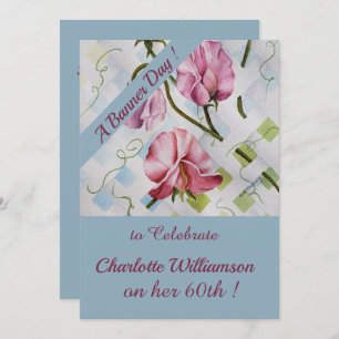 Invitation Aquarelle mauve et rose Fleur Anniversaire
