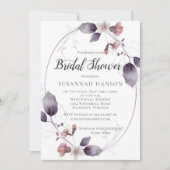 Invitation Aquarelle Mauve rose Fleurs Feuilles Fête des mari (Devant)