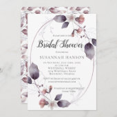 Invitation Aquarelle Mauve rose Fleurs Feuilles Fête des mari (Devant / Derrière)